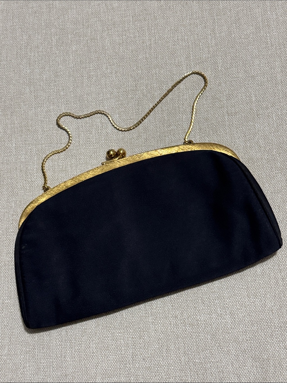 MM Peau De Faille Vintage Clutch/Strap-Bag-Navy/GoldTone Metal- Kisslock